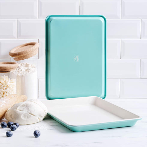 GreenLife Healthy Ceramic Nonstick, 13" x 9" Quarter Cookie Sheet Baking Pan Set, PFAS-Free, Turquoise