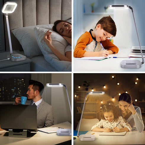 LED Desk Lamp, BBIQI Desk Lamp with 10W Wireless Charger, 5 Color Modes and 5 Brightness Levels Eye-Caring Table lamp with RGB Night Light, 72 Recessed LED Lamps with USB Charging Port for Home Office