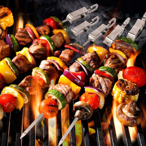 Metal Skewers for Grilling - 10PCS 17" Kabob Skewers for Grilling, Reusable Shish Kabob Skewers, Flat Blade BBQ Skewers with Slider, Stainless Steel Kebab Skewers, Heavy Duty Grilling Accessories