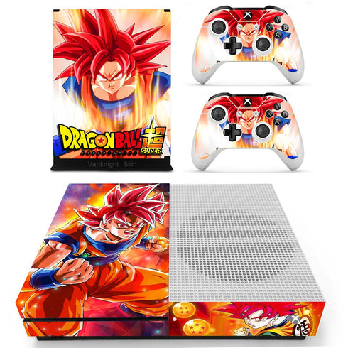 Vanknight XB One S Slim (XB1 S) Console 2 Controllers DBZ Saiya Goku Skin Vinyl Decals Stickers