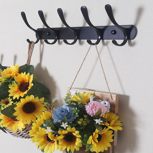 SKOLOO Modern Coat Rack Wall Mount with 5 Hooks, Pack of 2, Metal Wall Coat Rack for Hanging Coat Jacket Backpack Hat, Black Wall Coat Hook, Perfect Touch for Your Entryway, Kitchen, Bedroom
