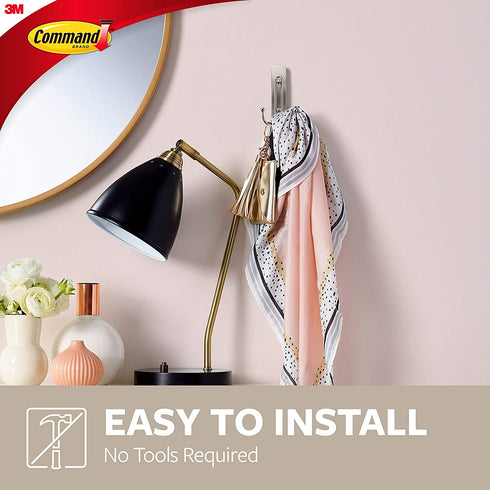 Command Large Wall hooks, 2 Pack, Brushed Nickel, Organize Damage-Free