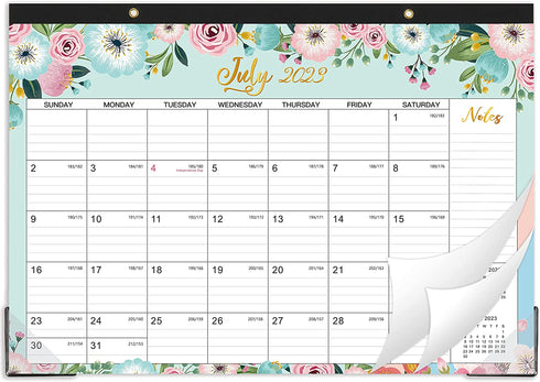 2023-2024 Desk Calendar - 18 Monthly Desk/Wall Calendar 2-in-1,16.8" x 12", Jan 2023 - Jun 2024, Thick Paper with Corner Protectors, Large Ruled Blocks - Floral