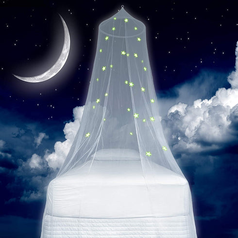 Zeke and Zoey Kids Hanging Bed Canopy for Girls Bed or Boys with Glow in The Dark Stars, The Bed Netting Stars Will Light up Your Child’s own Galaxy. Ideal Bedroom Decorative Tent