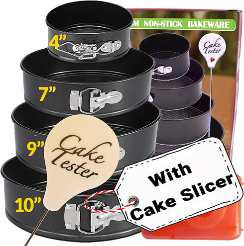 Springform Pans Set 4? 7? 9? and 10? Spring Form Pans with CAKE SLICER and CAKE TESTER | Nonstick Leakproof Spring Forms for Baking | Instant Pot Compatible Cheese Cake Pans for Baking | Spring Pan