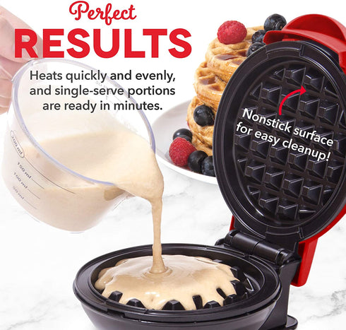 DASH DMW001RD Mini Maker for Individual Waffles, Hash Browns, Keto Chaffles with Easy to Clean, Non-Stick Surfaces, 4 Inch, Red