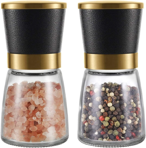 Gold Salt and Pepper Grinder Set Stainless steel Salt and Pepper Shaker Set Gold Ceramic Adjustable Coarseness Spice Grinder Black Peppercorn Sea Salt Mill Home Kitchen Gift