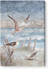 Ocean Beach Canvas Wall Art for Bedroom Abstract Seaside Seagull Seascape Painting Coastal Picture Perching Bird by The Sea Shore Framed Artwork for Bathroom Living Room Office Decor 16x24inch