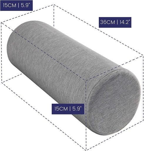Neck Bolster Pillow Roll with Removable Washable Bamboo Oeko-TEX Cover - Ultra Comfortable with Memory Foam Core, Round Pillow for Lower Back, Knees, & Neck Support Cylinder Pillows, Grey