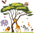 RW-1074 Cartoon Jungle Animal Wall Decals 3D Large Green Tree Wall Stickers DIY Removable Giraffe Lion Elephant Grass Wall Art Decor for Kids Baby Bedroom Living Room Nursery Playroom Home Decoration