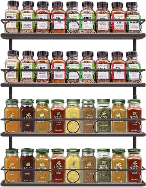 Farmhouse Style Hanging Spice Rack for Wall Mount,4 Tier Pantry Cabinet Door Spice Rack Holder,Seasoning Organizer ,Bronze