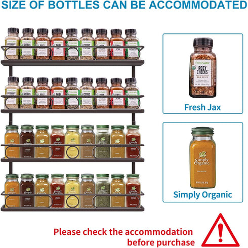 Farmhouse Style Hanging Spice Rack for Wall Mount,4 Tier Pantry Cabinet Door Spice Rack Holder,Seasoning Organizer ,Bronze