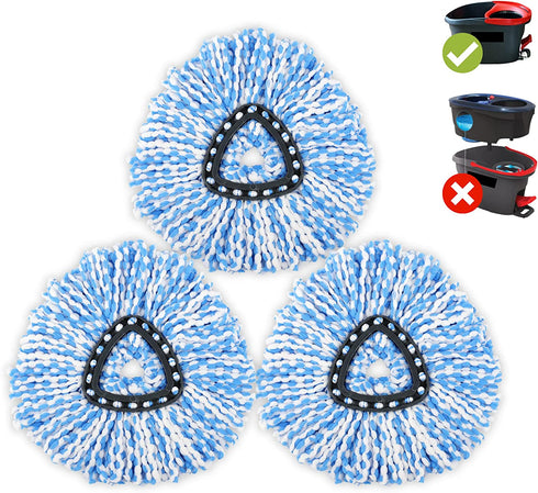 3 Pack Spin Mop Head Refill Microfiber Mop Refills for Triangle Mop-Head, Easy Cleaning Mop Head Replacement (Blue)