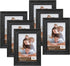 Picture Frames 5x7 Black (set of 6 Pack) - Rustic Farmhouse Wooden Frame - Photo Frame with Polished High Definition Glass for Table Top and Wall Mounting