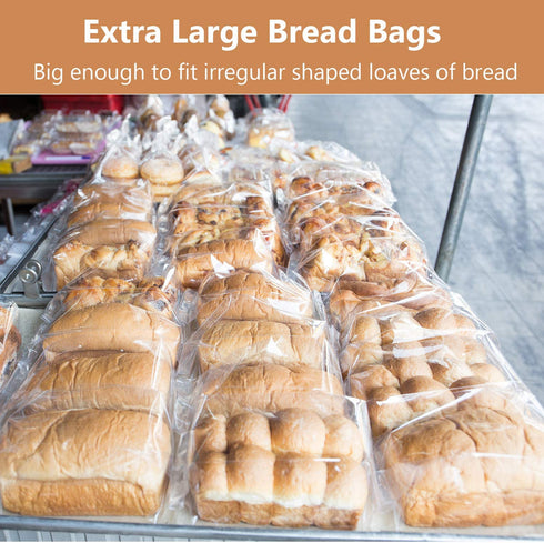 Large Bread Poly Bags,100 Pcs 22x6x10 Inch Bread Loaf Packing Bags with 100 Free Twist Ties,Clear Thick Gusseted Grocery Bakery Bags (Extra Large-22x6x10)