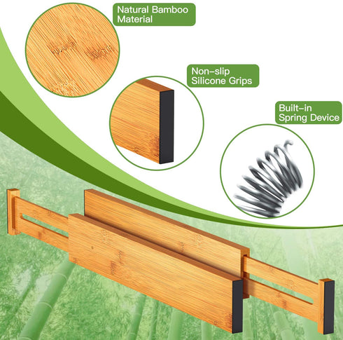 Bamboo Drawer Dividers Organizers Adjustable Expandable Wooden Separators Organization for Kitchen Bedroom Bathroom Dresser 4 Pack (12.5-15.8 inch) by Pipishell