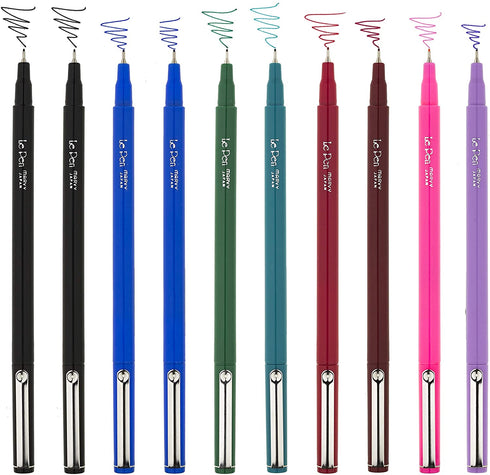 UCHIDA LePen Porous Point Pen, 12 Count (Pack of 1), Black, Blue, Red, Green, Pink, Lavender, Burgundy, 10