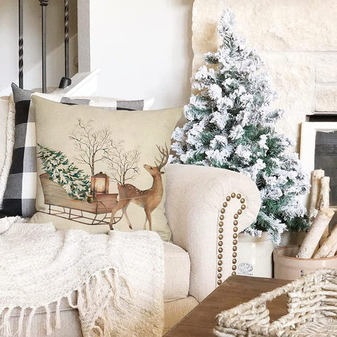 Ussap Warm Winter Wishes Decorative Throw Pillow Cover Set of 4, Reindeer Elk Skating Boots Let It Snow Decoration, Christmas Pine Tree Cones Candle Hot Cocoa Farmhouse Sofa Cushion Case Decor 18 x 18