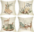 Ussap Warm Winter Wishes Decorative Throw Pillow Cover Set of 4, Reindeer Elk Skating Boots Let It Snow Decoration, Christmas Pine Tree Cones Candle Hot Cocoa Farmhouse Sofa Cushion Case Decor 18 x 18