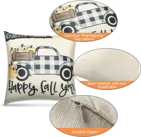 JOVITEC 6 Pieces Thanksgiving Day Autumn Throw Pillow Case Cushion Covers for Couch Sofa 18 x 18 Inch, Linen