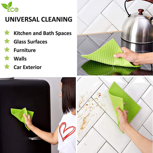DOMI Super Absorbent Sponge Cloth Eco-Friendly Dishcloth for Kitchen 20x More Absorption 10Pcs Household Cleaning Cloths Reusable Cellulose Sponge Rags (Green)