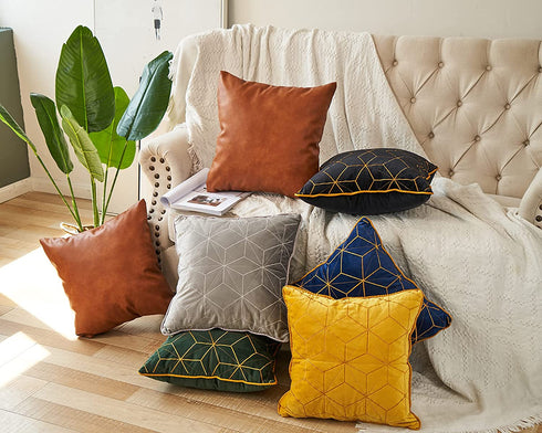 RutherCraft Pack of 2 Thick Faux Leather Throw Pillow Covers,Square Modern Decorative Throw Pillow Case for Farmhouse Sofa Couch Bed Car,18x18 Brown