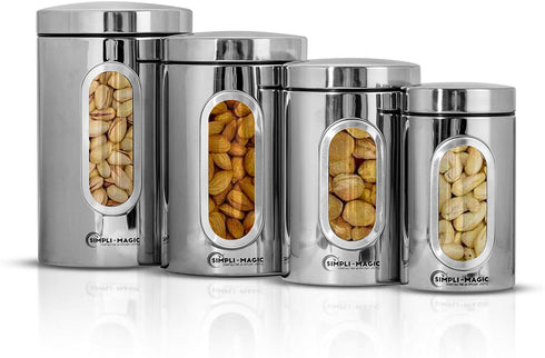 Simpli-Magic 4-Piece Stainless Steel Canisters with Window