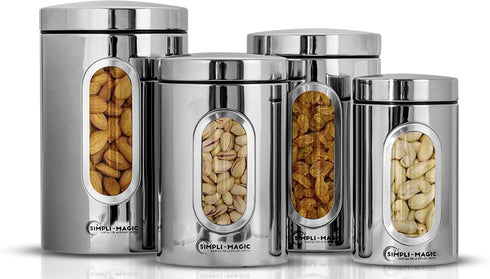 Simpli-Magic 4-Piece Stainless Steel Canisters with Window