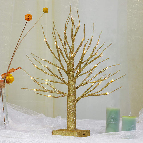 Brightdeco Lighted Gold Glitter Birch Tree 18" H 36 LED Artificial Bonsai Lamp Money Tree for Indoor Use Great Décor for Home Bedroom Halloween Thanksgiving Christmas Easter Wedding Party Warm White