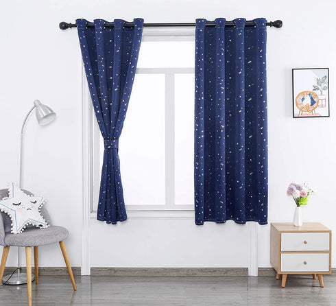 Autumn Dream Navy Blue Star Kids Blackout Curtains Panels for Bedroom, Grommet Top Starry Sky Kids Curtains for Nursery, Living Room (52by63inch)