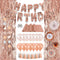 DECORLIFE Rose Gold Birthday Decorations, Happy Birthday Decorations for Girls and Women, Brilliant Table Runner, Circle Garlands and Hanging Paper Fans Included, for Sweet 16, 23 50 70th Birthday