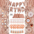 DECORLIFE Rose Gold Birthday Decorations, Happy Birthday Decorations for Girls and Women, Brilliant Table Runner, Circle Garlands and Hanging Paper Fans Included, for Sweet 16, 23 50 70th Birthday
