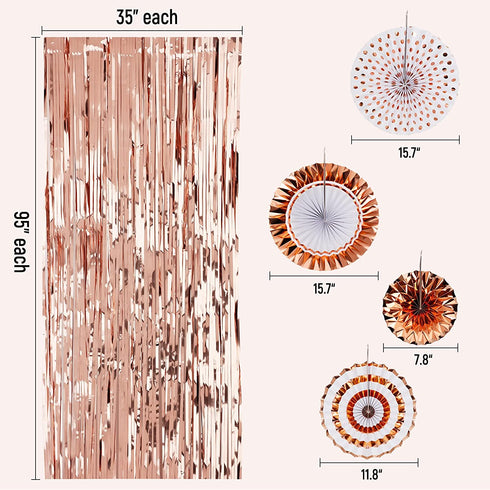 DECORLIFE Rose Gold Birthday Decorations, Happy Birthday Decorations for Girls and Women, Brilliant Table Runner, Circle Garlands and Hanging Paper Fans Included, for Sweet 16, 23 50 70th Birthday