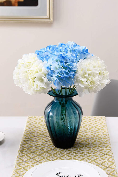 AVIVIHO Blue Hydrangea Silk Flowers Heads Pack of 10 Full Hydrangea Flowers Artificial with Stems for Wedding Home Party Shop Baby Shower D©cor