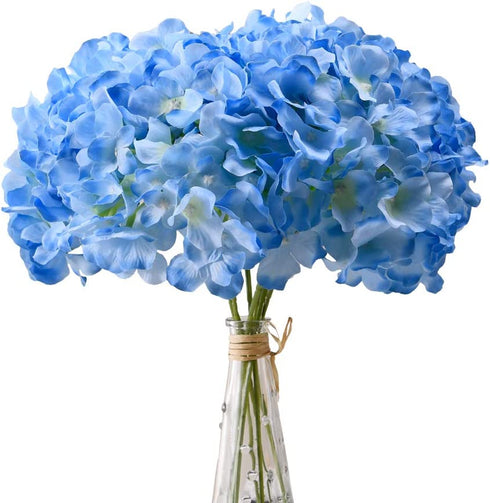 AVIVIHO Blue Hydrangea Silk Flowers Heads Pack of 10 Full Hydrangea Flowers Artificial with Stems for Wedding Home Party Shop Baby Shower D©cor