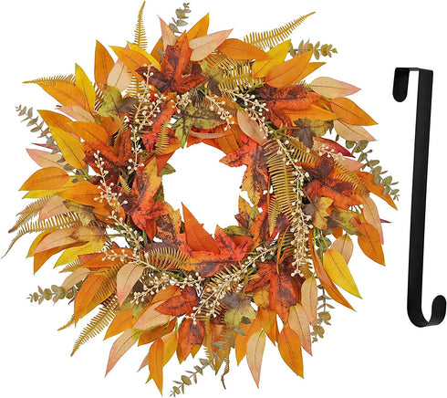 Fall Wreaths for Front Door - 24 inch Farmhouse Wreath Eucalyptus Autumn Berry Magnolia Outside Indoor Decor Large Harvest Crafts Wreaths Rustic Thanksgiving Halloween