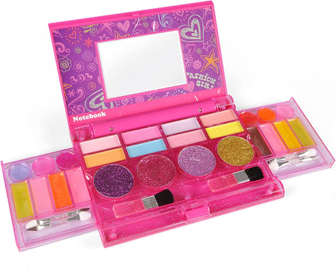 Kids Washable Makeup Kit, Fold Out Cosmetic Vanity Palette with Mirror, Make Up Toy Beauty Kit for Girls Pretend Play - Safety Tested- Non Toxic