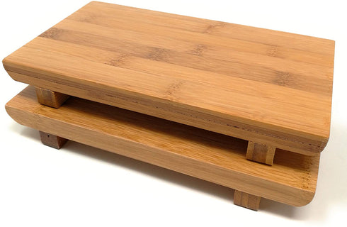 TJ Global Set of 2 Sashimi Sushi Bamboo Serving Geta Plates - Japanese Style Tableware Bamboo Sushi Board Cutting Tray (L8.2" x W4.7")