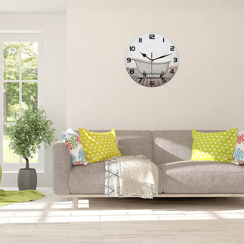 Wall Clock Vintage Bathtub Round Hanging Clock, 10 Inch Silent Non-Ticking Battery Operated Quartz Analog Quiet Desk Clock for Home, Kitchen, Bathroom Office, Living Room or School
