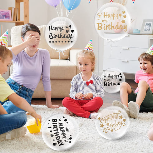 42 Pieces Birthday Bobo Balloon Decorations Include 30 Pieces 18 Inch Bubble Transparent Balloons and 12 Pieces Happy Birthday Bobo Balloon Stickers for Birthday Party Indoor and Outdoor Supplies