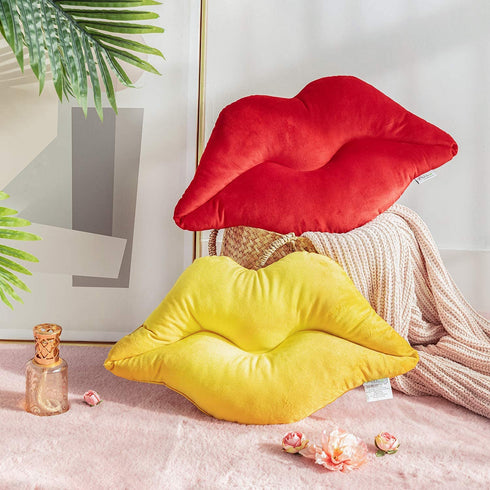 Ashler 3D Lips Throw Pillows Smooth Soft Velvet Insert Included Cushion for Couch Bed Living Room, New Red, 20 X 11 inches