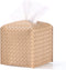 LURRIER Tissue Box Cover, Modern Woven PU Leather Square Tissue Box Holder, Decorative Box for Bathroom Vanity Countertop, Night Stands, Office Desk & Car 5"x5"x5" (Sandy)