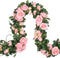 Meiliy 5 Pack 6.6 FT Artificial Flower Garland,Fake Pink Rose Hanging Flower Vines for Home Wedding Party Decor