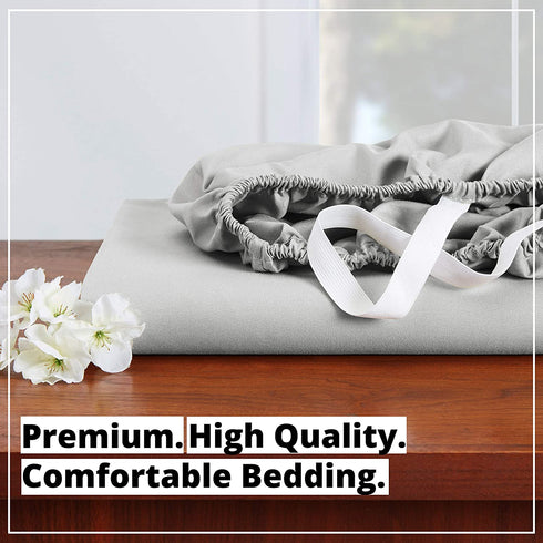 Empyrean Bedding Fitted Sheets - Bottom Sheets for King Size - from 14 Inches Up to 16 Inches Deep Pocket Fitted Sheets - Fitted Bed Sheets Only (King Silver Light Gray)