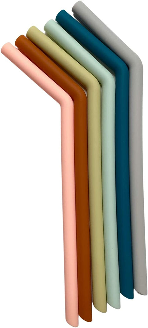 Simka Rose Reusable Silicone Straw - Thick, Wide and Flexible - Perfect for Smoothie or Coffee Tumbler - Multicolor - Set of 6 (Bent 10 Inch)