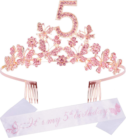 5th Birthday Gifts for Girls, 5th Birthday Tiara and Sash, Its My 5th Birthday Sash and Crystal Tiara, 5th Birthday Decorations for Girls, 5th Birthday Party Supplies, Happy 5th Birthday