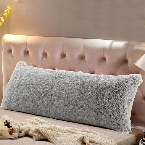 Reafort Luxury Long Hair, PV Fur, Faux Fur Body Pillow Cover/Case 21"x54" with Hidden Zipper Closure (Grey, 21"X54" Pillow Cover)