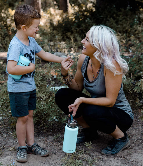 MIRA 32 Oz Stainless Steel Vacuum Insulated Wide Mouth Water Bottle - Thermos Keeps Cold for 24 hours, Hot for 12 hours - Double Wall Hydro Travel Flask - Blue Granite