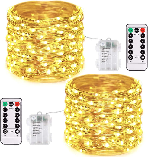 JMEXSUSS 2 Pack 200 LED Fairy Lights Battery Operated, 66Ft Fairy String Lights with Remote, 8 Modes Copper Wire Twinkle Lights for Bedroom Centerpiece Patio Indoor Outdoor Gift Decor (Warm White)