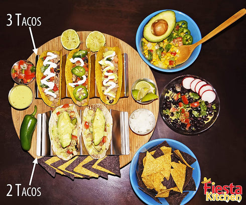 Taco Holder Stand - Set of 6 - Oven & Grill Safe Stainless Steel Taco Racks With Handles - Fill & Serve Tacos With Ease - Taco Trays by Fiesta Kitchen